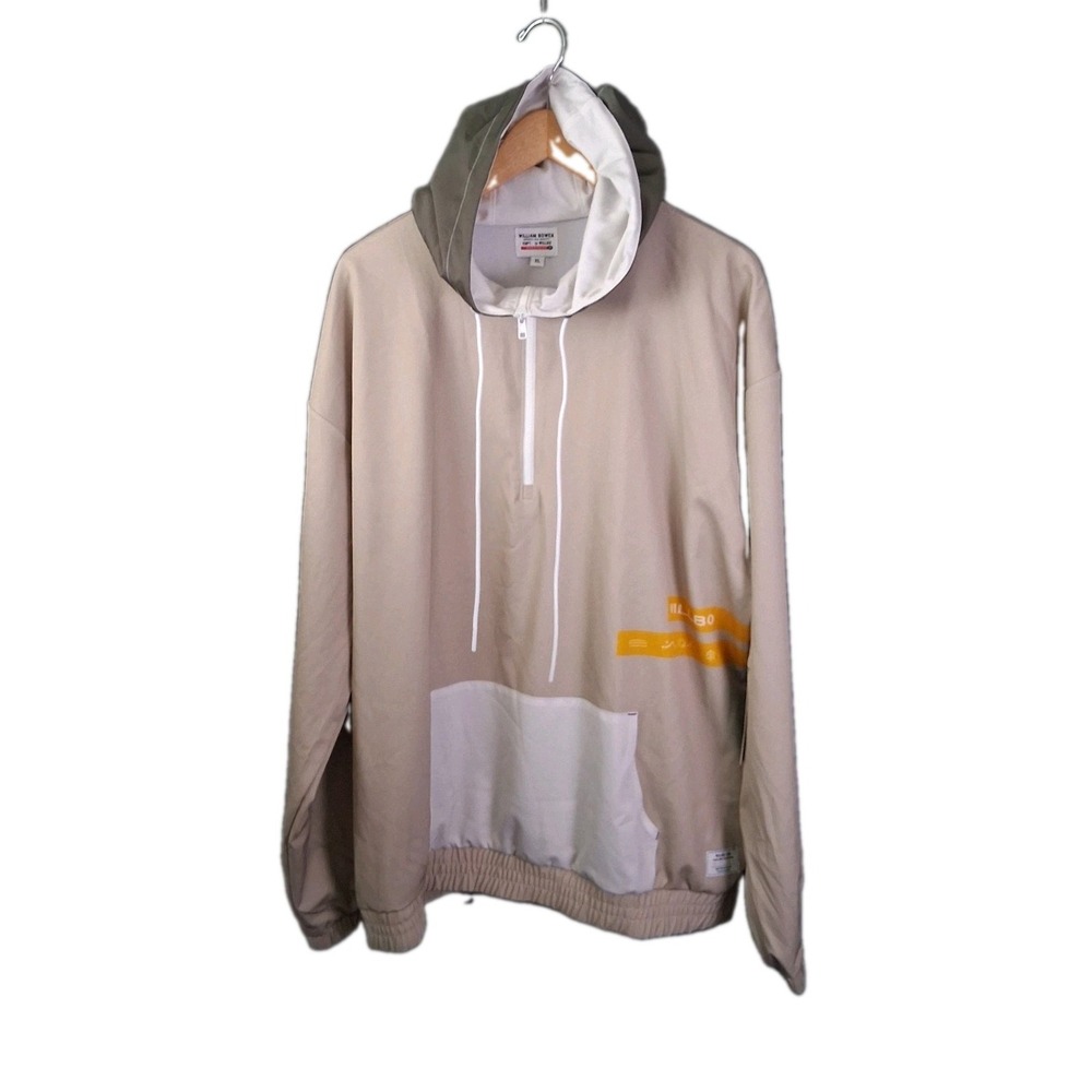 NWT William Bowen Willbo Hooded 1/4 Zip Men's Size XL Beige / White Performance